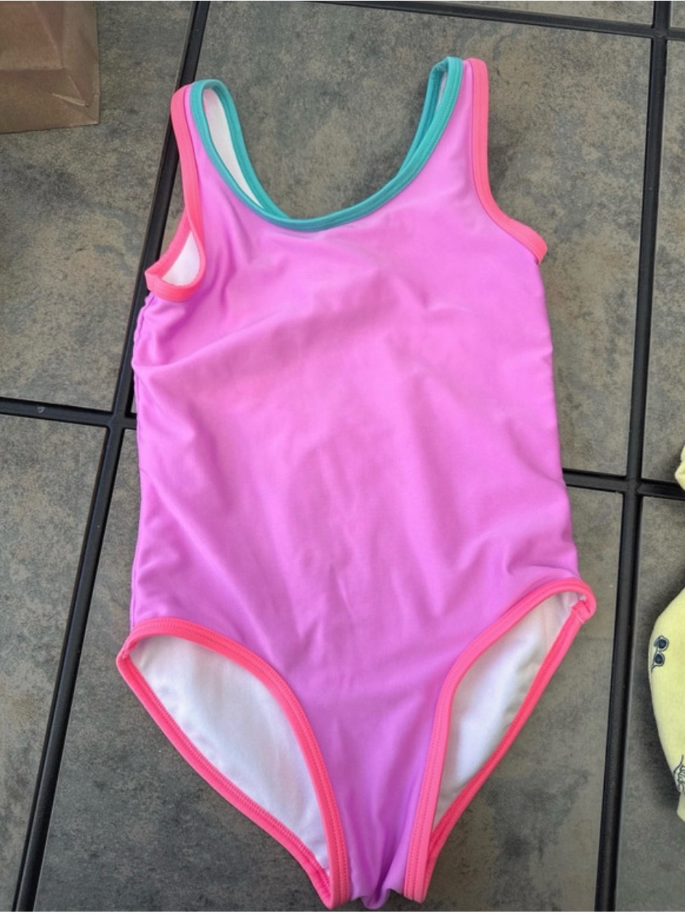 Cat & Jack Pink One-Piece Swimsuit with Coral and Teal Trim
